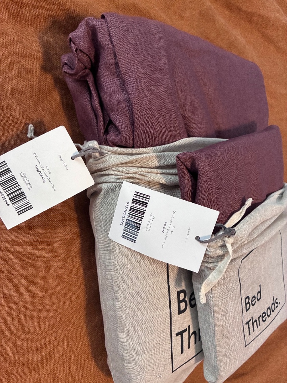 NWT Bed Threads 100% Flax Linen Cacao KING / CALI KING DUVET and PILLOWCASES